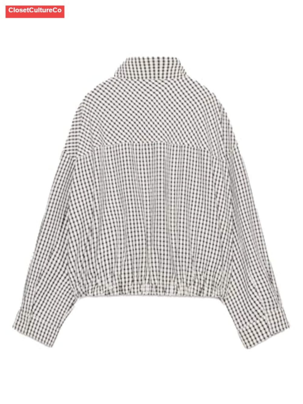 Gingham Cropped Bomber Jacket Zip Up Casual Coat Long Sleeve - Picture 3 of 4